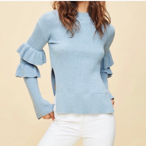 Lpa Revolve Blue Sweater Ruffle Bell 